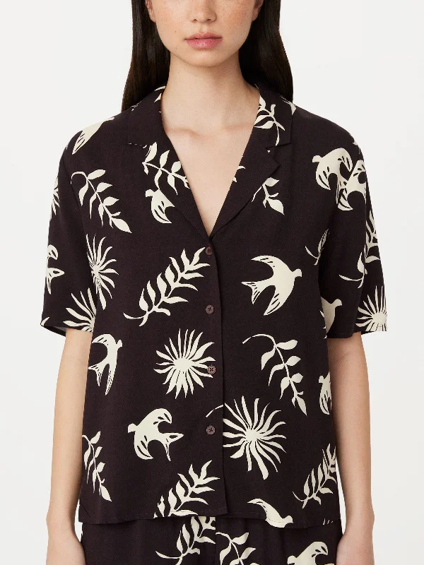 The Printed Camp Collar Blouse in Mahogany