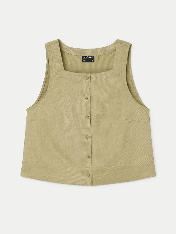 The Shell Button Up Top in Green Beige