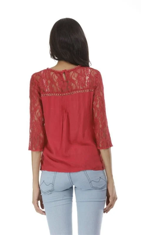 35084 Contrast Lace Top - Red