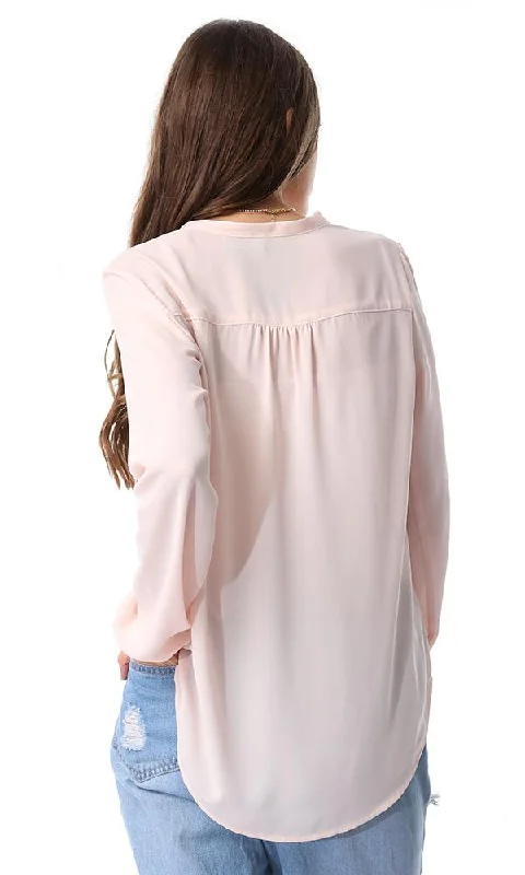 54514 Soft Chiffon Buttoned Neck Shirt Bisque