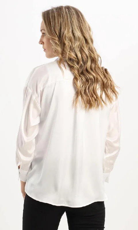 94677 Front Full Buttons White Satin Shirt