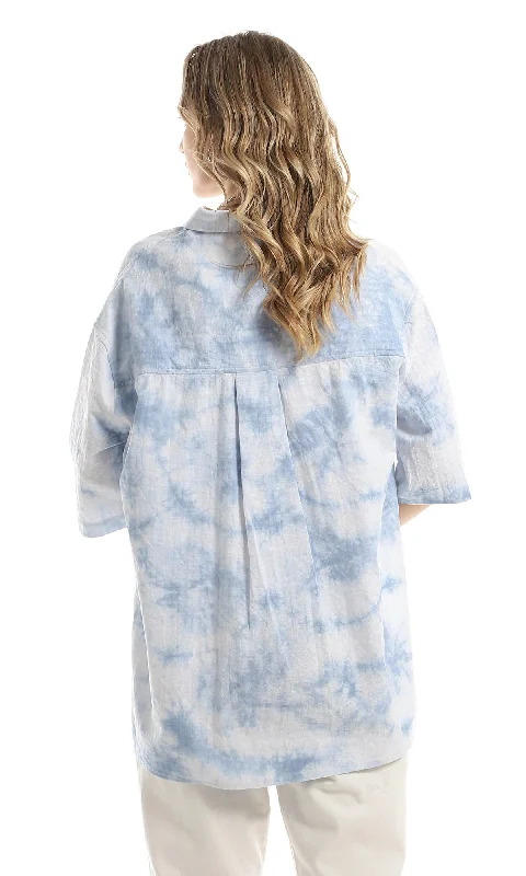 98936 Tie Dye Over Sized Self Patterned Light Blue Shirt