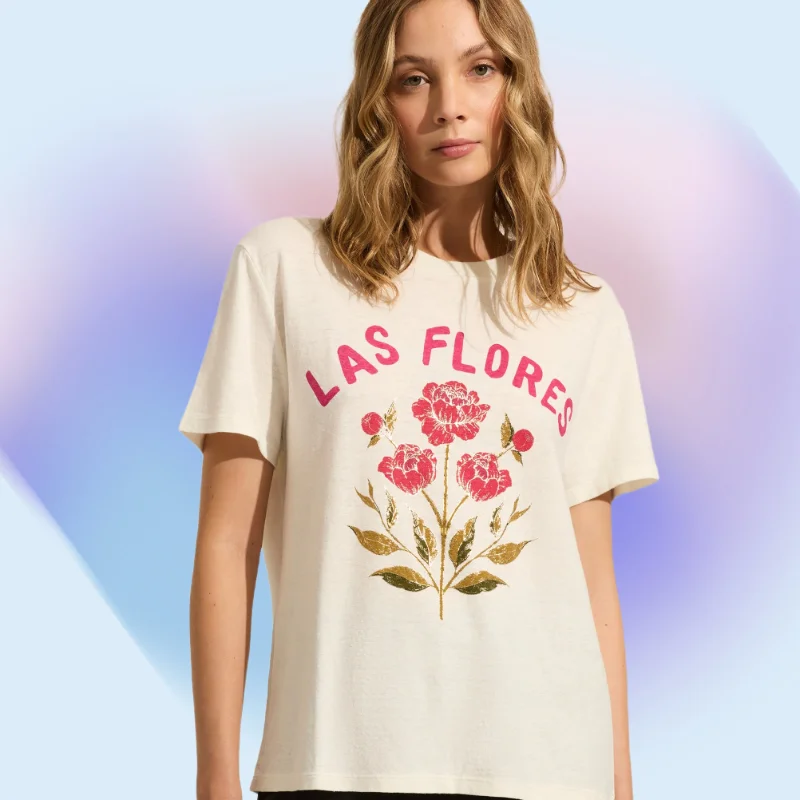 AUGUST THE LABEL Womens Las Flores Classic Tee - Off White