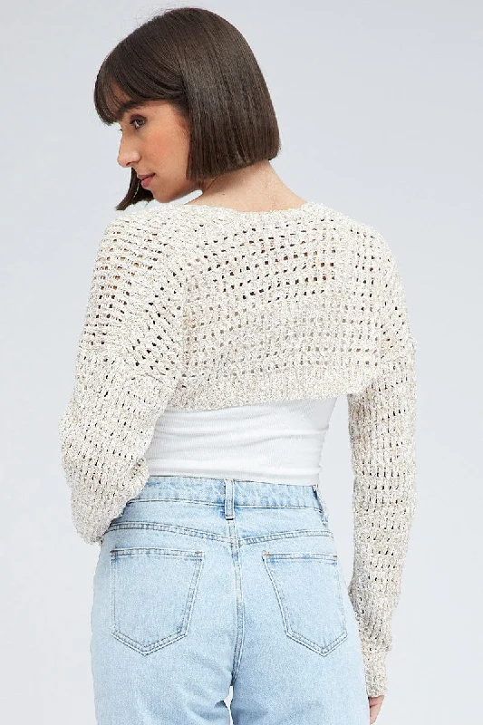 Beige Knit Shrug Long Sleeve