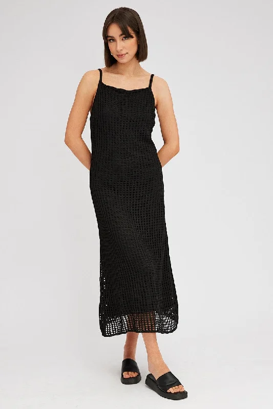 Black Knit Dress Sleeveless Maxi Crochet