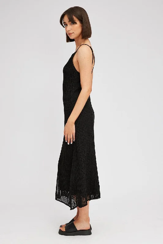 Black Knit Dress Sleeveless Maxi Crochet