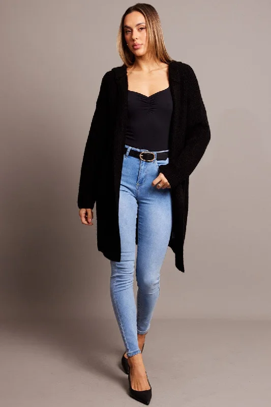 Black Longline Cardigan Hooded