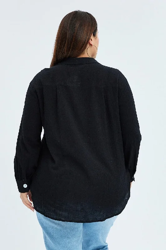 Black Relaxed Shirt Long Sleeve V-neck