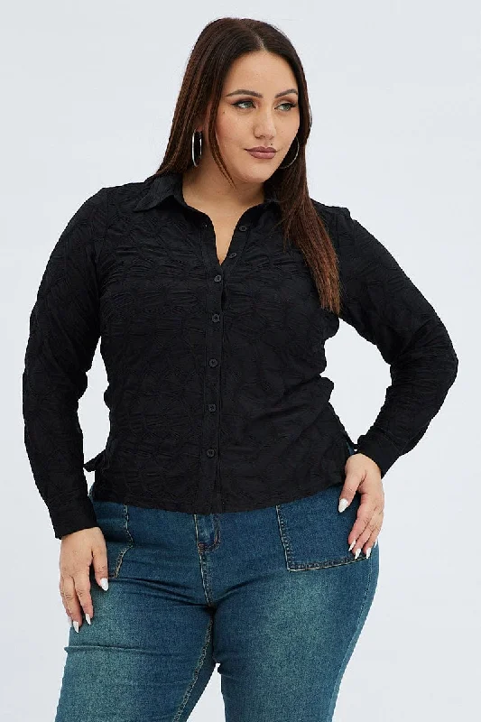 Black Textured Shirt Long Sleeve