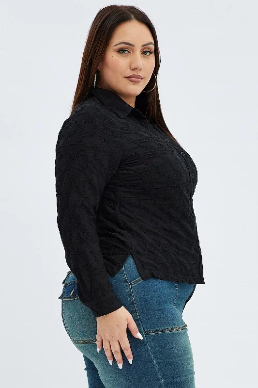 Black Textured Shirt Long Sleeve