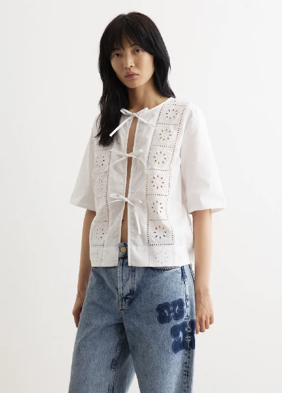 Broderie Anglaise Tie Blouse