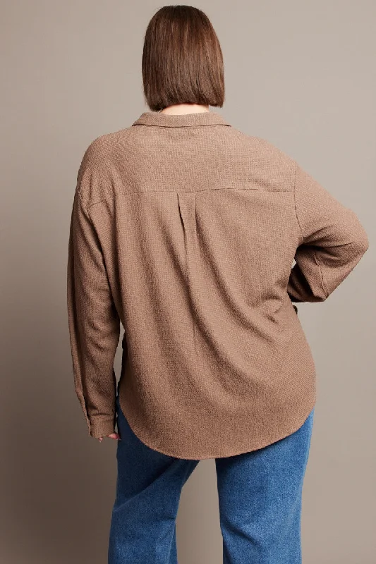 Brown Relaxed Shirt Long Sleeve Textured