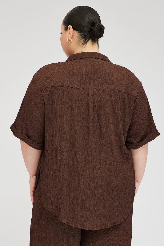 Brown Relaxed Shirt Short Sleeve Textured