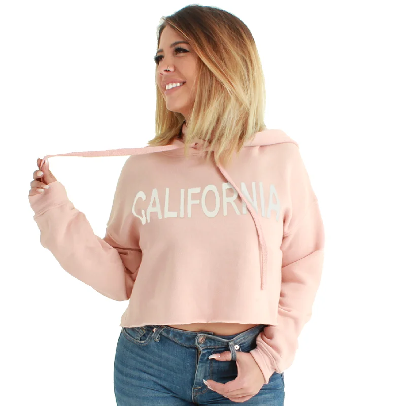 California Bold Text Cropped Hoodie Peach