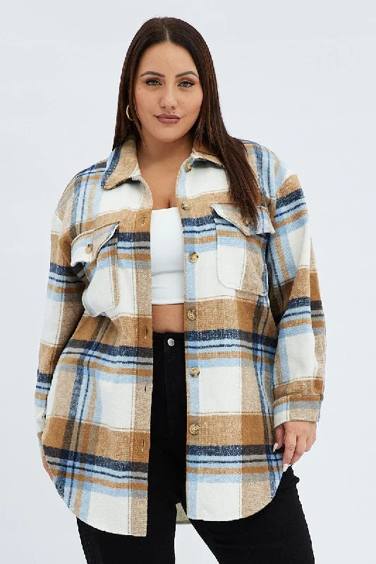 Camel Check Relaxed Shirt Long Sleeve