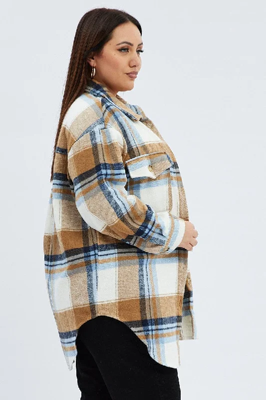 Camel Check Relaxed Shirt Long Sleeve