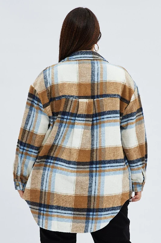 Camel Check Relaxed Shirt Long Sleeve