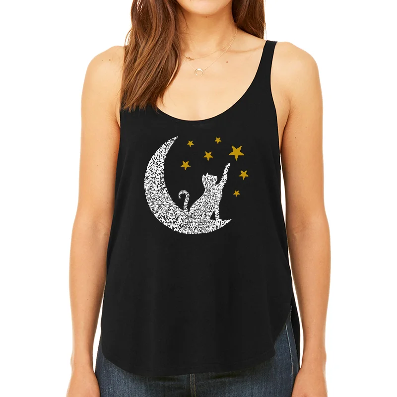 Cat Moon - Women's Premium Word Art Flowy Tank Top