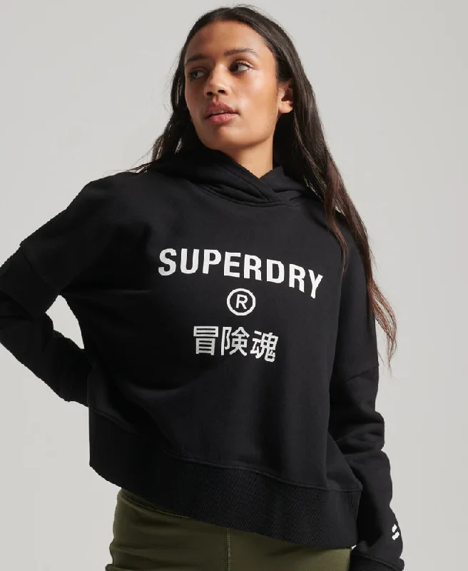 Core Sport Crop Box Hoodie | Black