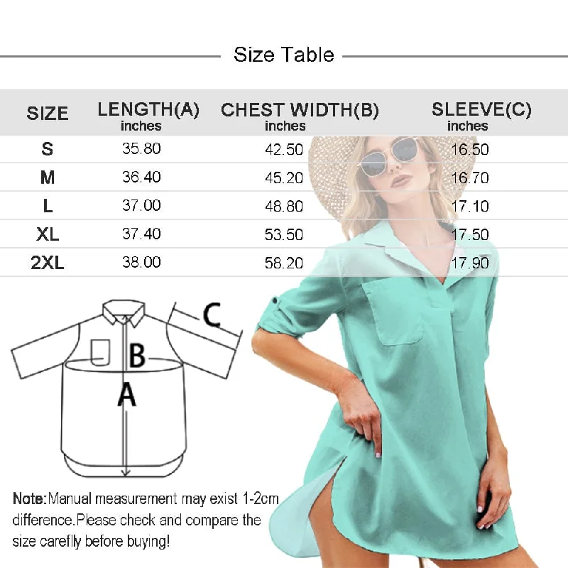 Custom Face Colorful Red&Blue Chiffon Shirt Thin Dress Cover Up Personalized Women's V-Neck Bikini Beach Tunic Top