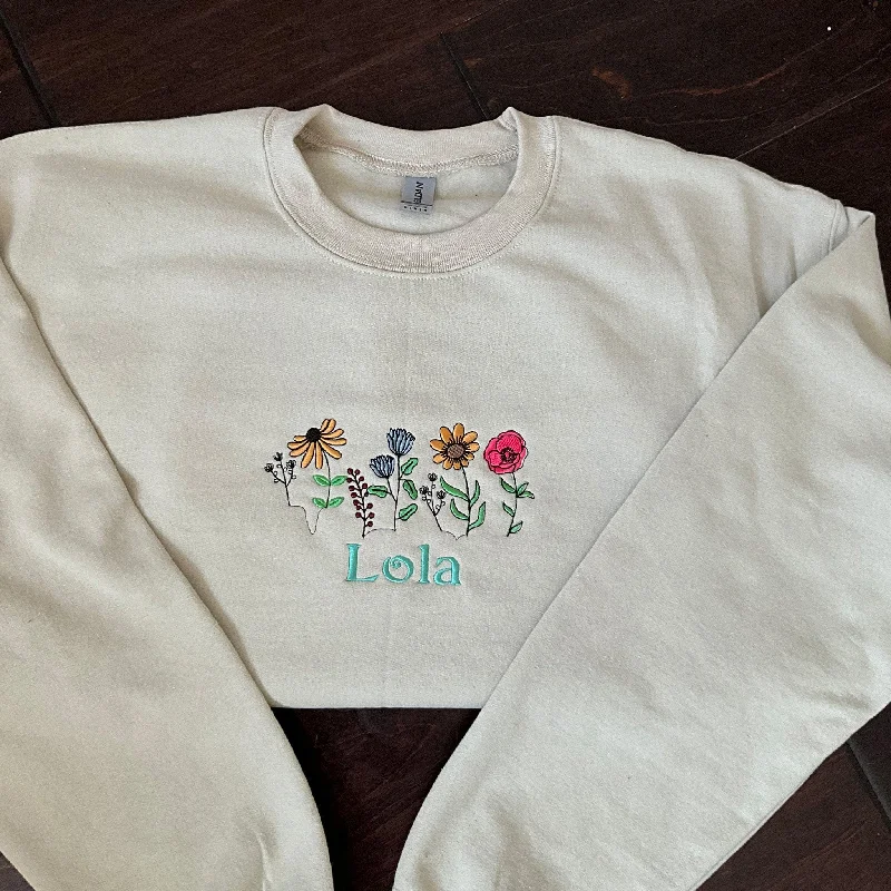 Custom Embroidery Simple Name and Beautiful Floral Vintage Sweatshirt or Hoodie , ES027