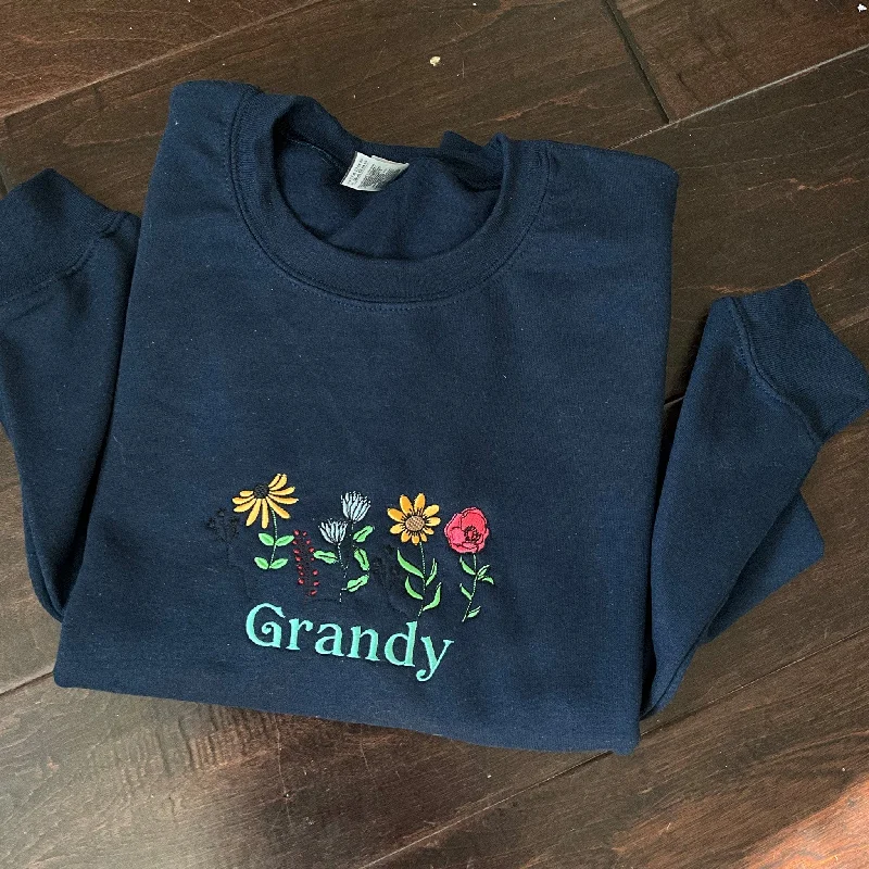 Custom Embroidery Simple Name and Beautiful Floral Vintage Sweatshirt or Hoodie , ES027