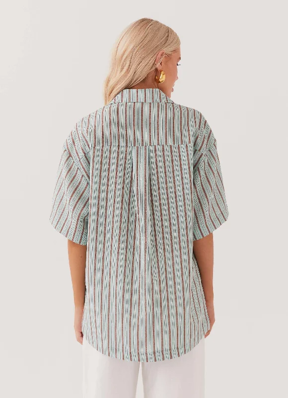 Darcie Oversized Linen Shirt - Coastal Stripe