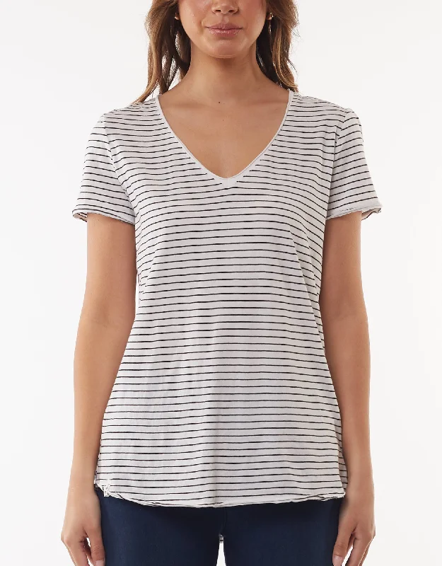 Elm Fundamental Vee Tee Black/White Stripe