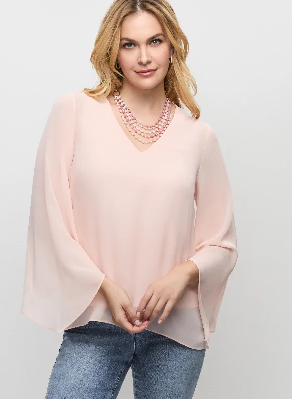 Flared Sleeve Chiffon Blouse