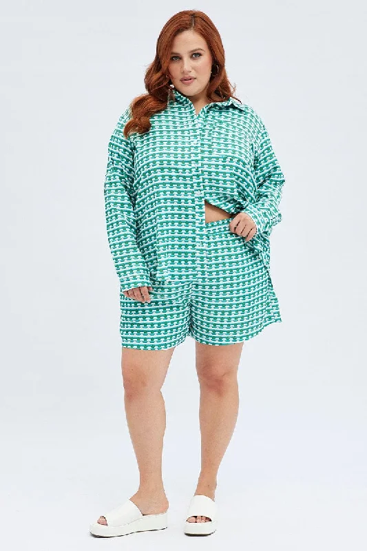 Green Geo Relaxed Shirt Long Sleeve