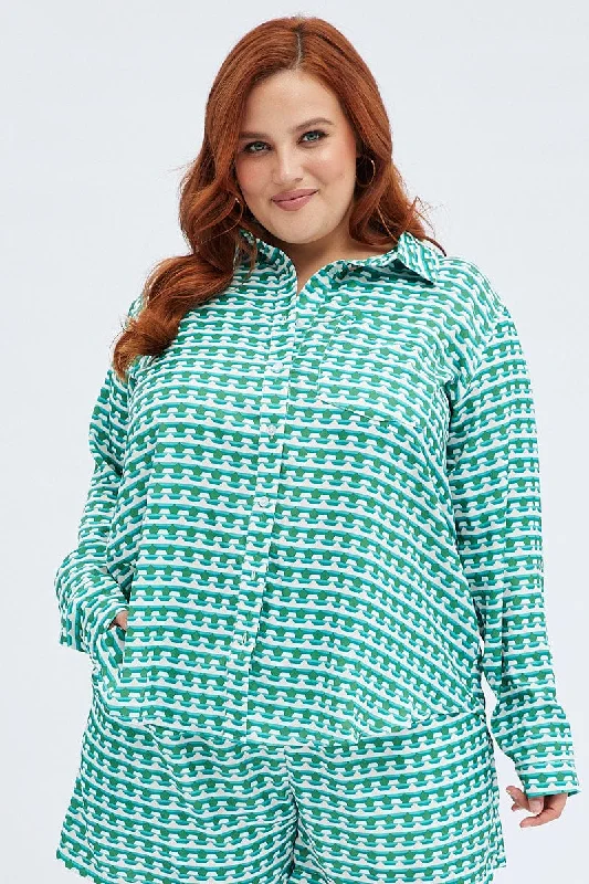 Green Geo Relaxed Shirt Long Sleeve