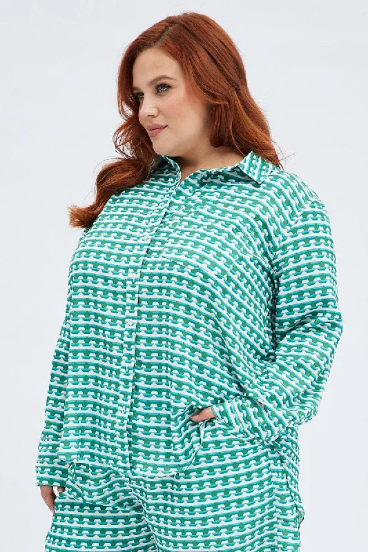 Green Geo Relaxed Shirt Long Sleeve