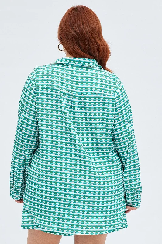 Green Geo Relaxed Shirt Long Sleeve