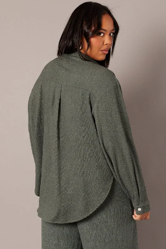 Green Textured Shirt Long Sleeve