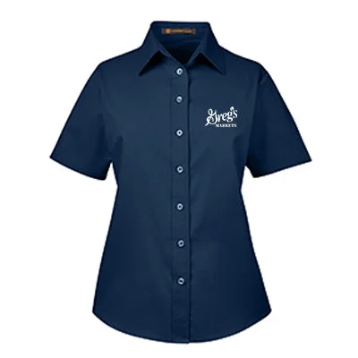 Harriton Ladies Easy Blend Short-Sleeve Twill Shirt with Stain-Release