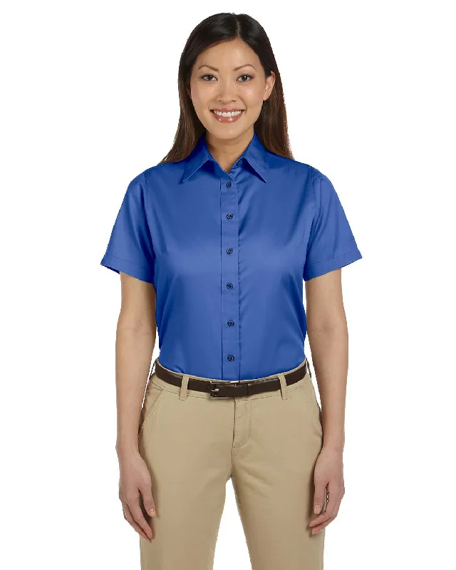 Harriton Ladies Easy Blend Short-Sleeve Twill Shirt with Stain-Release