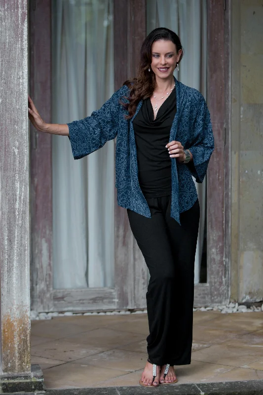 Indigo Garden Blue Javanese Batik Rayon Kimono Jacket