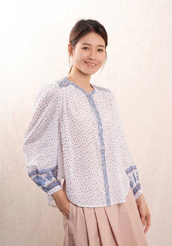 Blouse Jeanne White-Cornflower