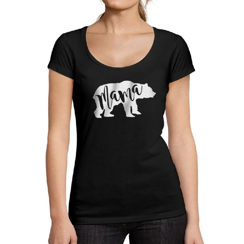 Women's Low-Cut Round Neck T-Shirt Mama Bear Deep Black