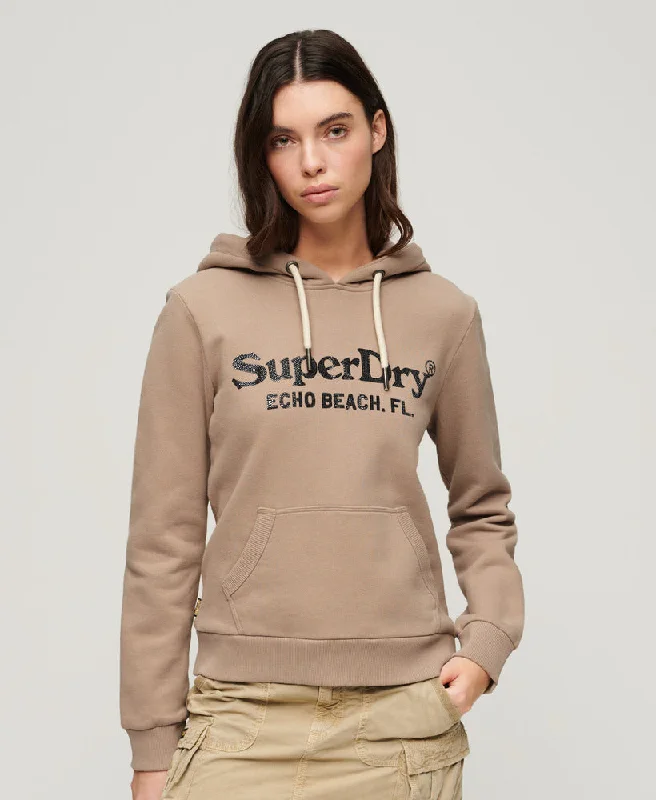 Metallic Venue Logo Hoodie | Deep Beige