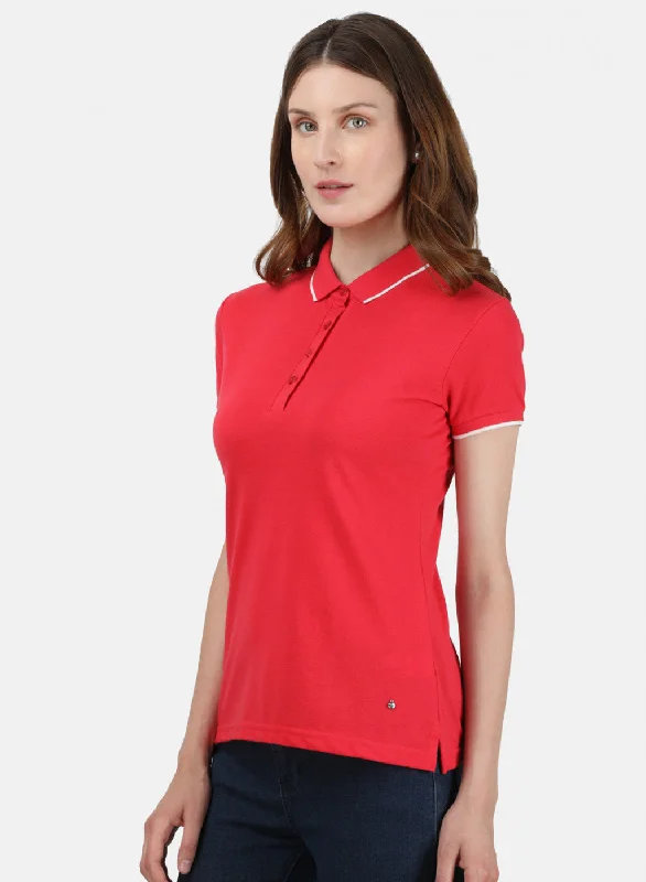 Womens Red Plain T-Shirt