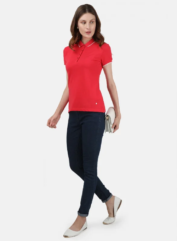 Womens Red Plain T-Shirt