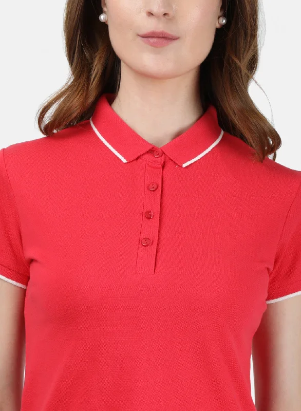 Womens Red Plain T-Shirt