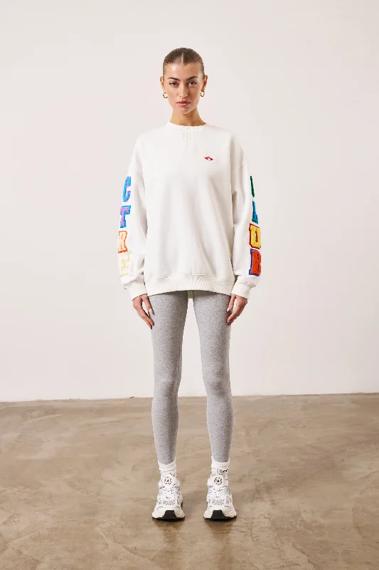 MULTIBADGED CHENILLE RELAXED SWEATSHIRT - OFF WHITE