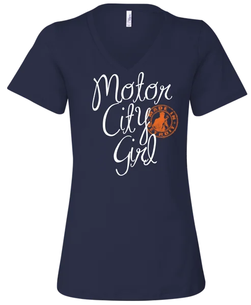 Navy Motor City Girl V-Neck