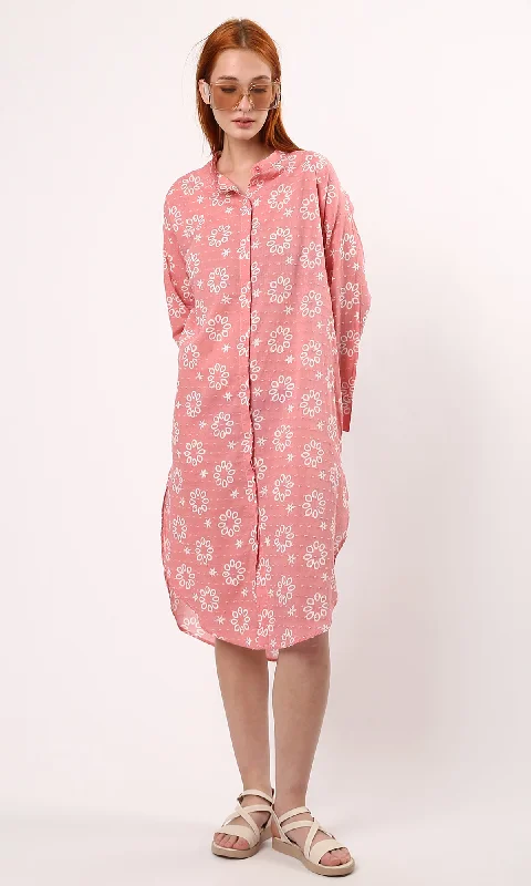 O178040 Dark Simon Floral Shirt Dress With Full Buttons