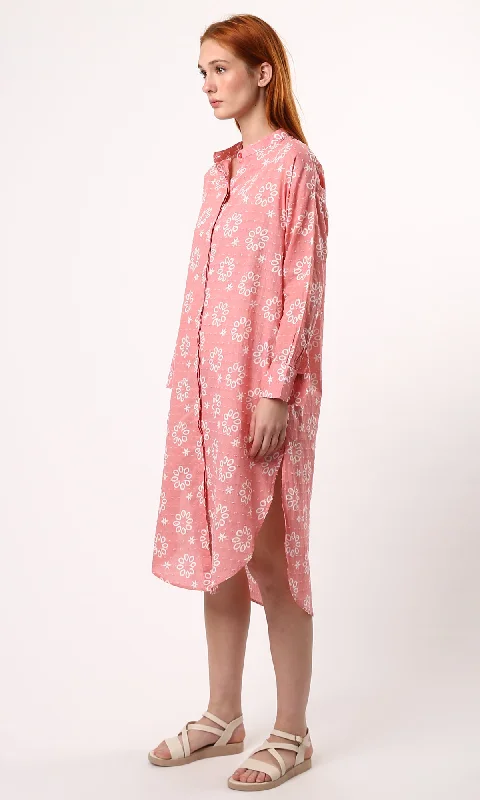 O178040 Dark Simon Floral Shirt Dress With Full Buttons