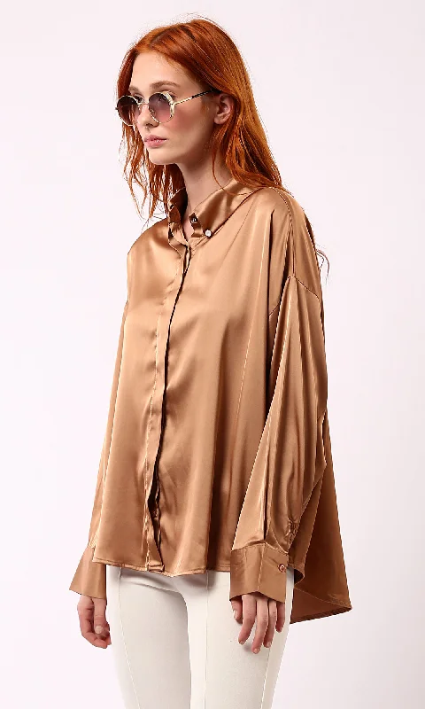 O181651 Shiny Copper Long Sleeves Solid Evening Shirt