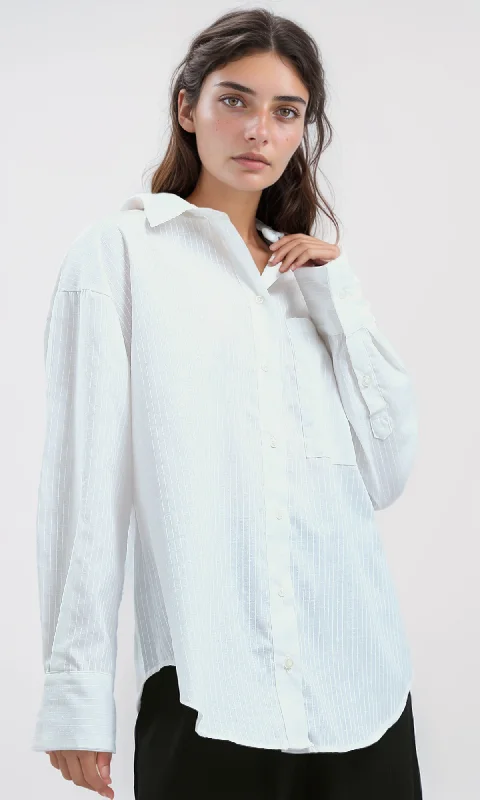 O191188 High Striped White Causal Summer Shirt