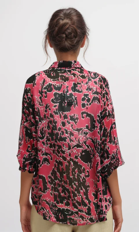 O197603 Fushia & Black Chiffon Shirt